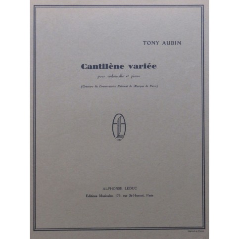AUBIN Tony Cantilène variée Violoncelle Piano 1946
