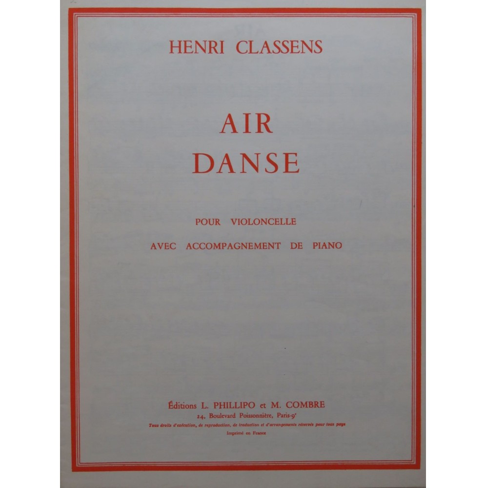 CLASSENS Henri Air et Danse Violoncelle Piano 1968