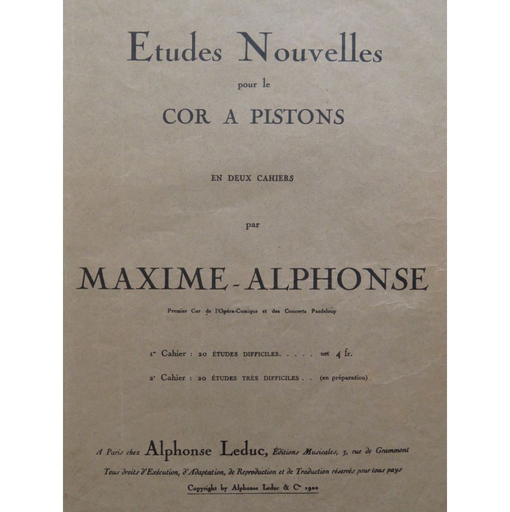 MAXIME-ALPHONSE Etudes Nouvelles pour le Cor à Pistons 1920