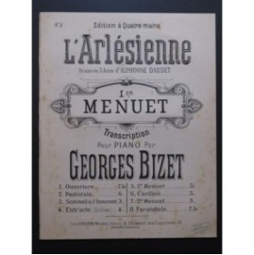 BIZET Georges L'Arlésienne Menuet No 1 Piano 4 mains ca1885