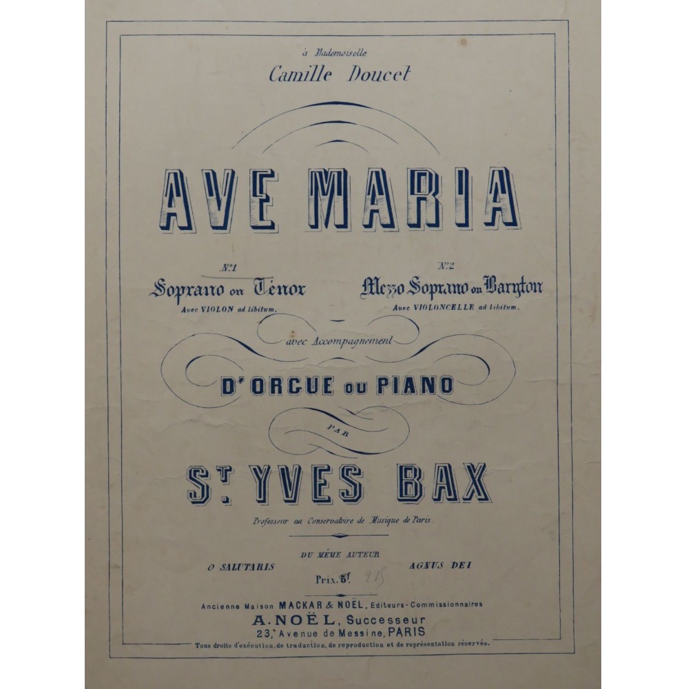 BAX Saint-Yves Ave Maria Chant Violon Piano ou Orgue