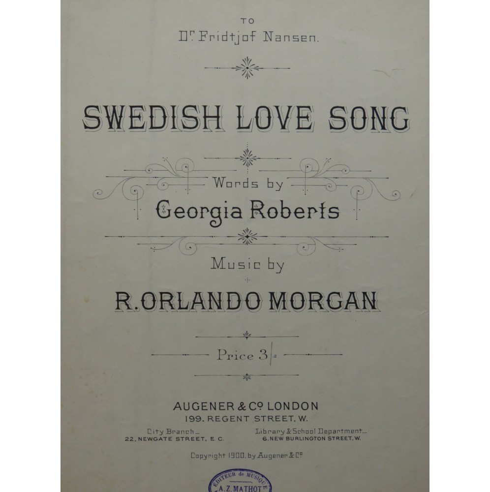 MORGAN R. Orlando Swedish Love Song Chant Piano 1900