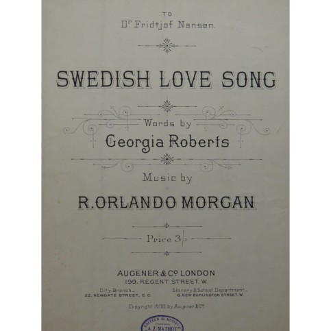 MORGAN R. Orlando Swedish Love Song Chant Piano 1900