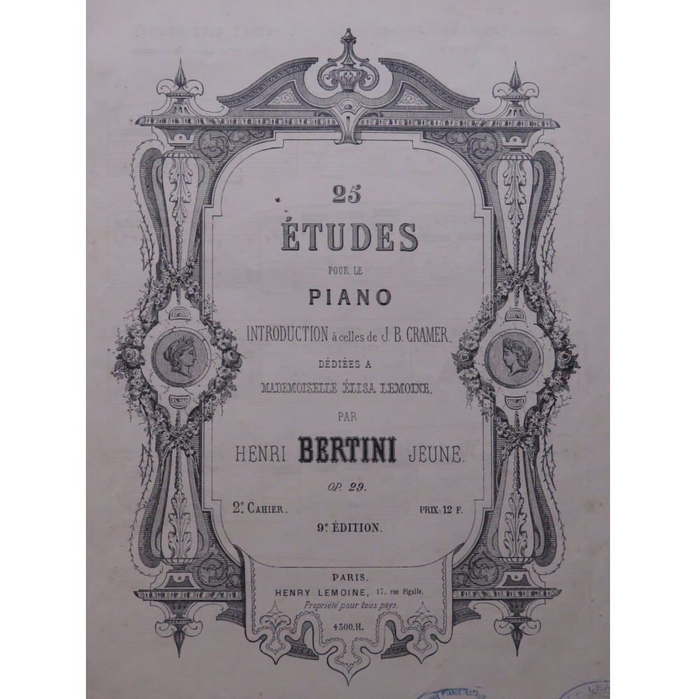 BERTINI Henri 25 Etudes op 29 2e Cahier Piano ca1860