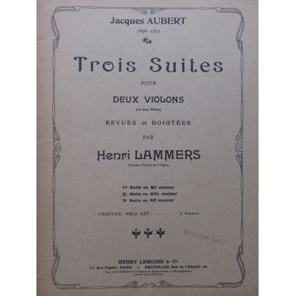 AUBERT Jacques Suite No 2 Sol Majeur pour 2 Violons