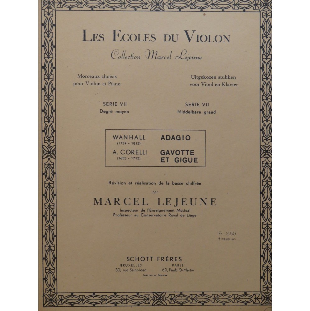WANHALL Adagio CORELLI A. Gavotte et Gigue Violon Piano 1947