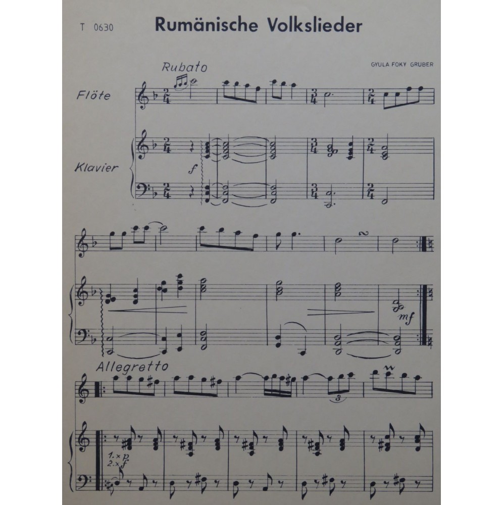 FOKY-GRUBER Gyula Rumänische Volkslieder Flûte Piano