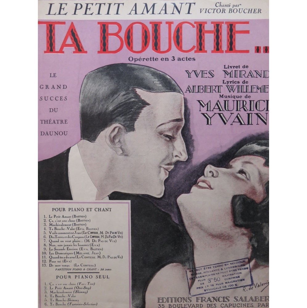YVAIN Maurice Le Petit Amant Chant Piano 1922