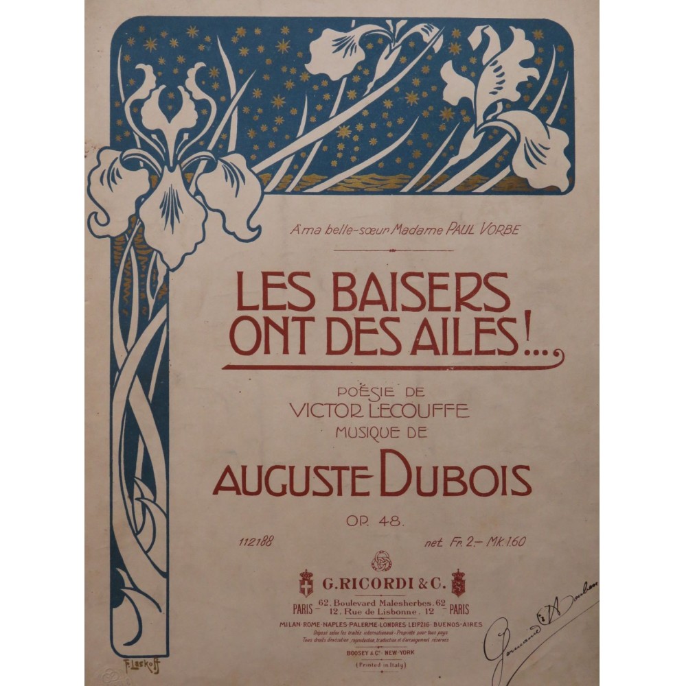 DUBOIS Auguste Les Baisers ont des ailes Chant Piano 1908