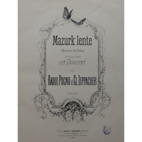 PUGNO Raoul LIPPACHER Clément Mazurka de Salon Piano ca1884