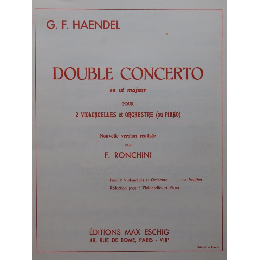HAENDEL G. F. Double Concerto pour 2 Violoncelles Piano
