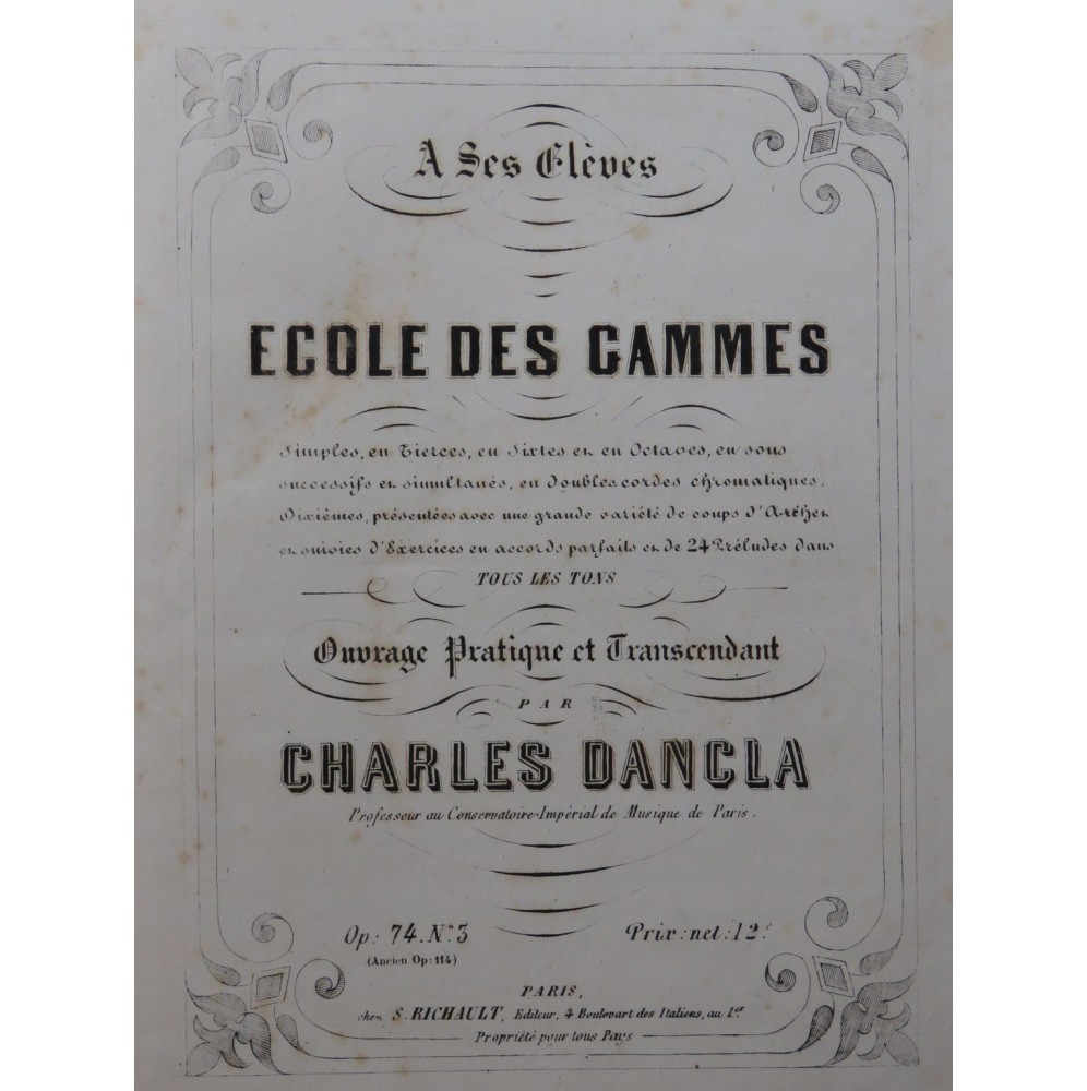DANCLA Charles Ecole des Gammes op 74 No 3 Violon ca1879