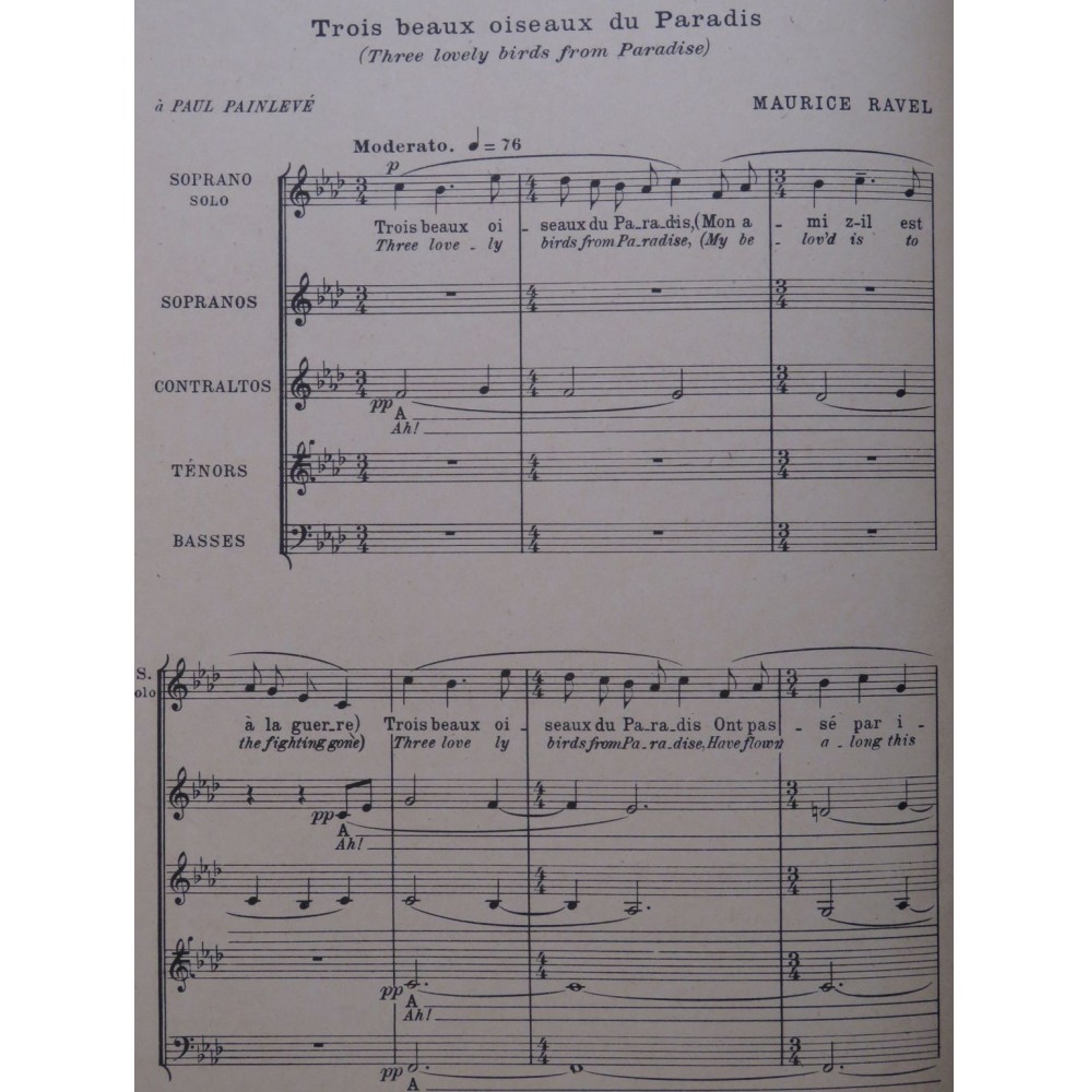 RAVEL Maurice Trois beaux Oiseaux du Paradis Chant 1916