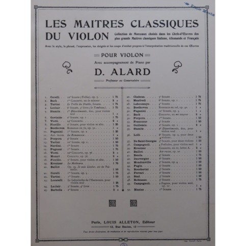 LECLAIR Jean-Marie Sonata No 3 4e Livre Piano Violon ca1915