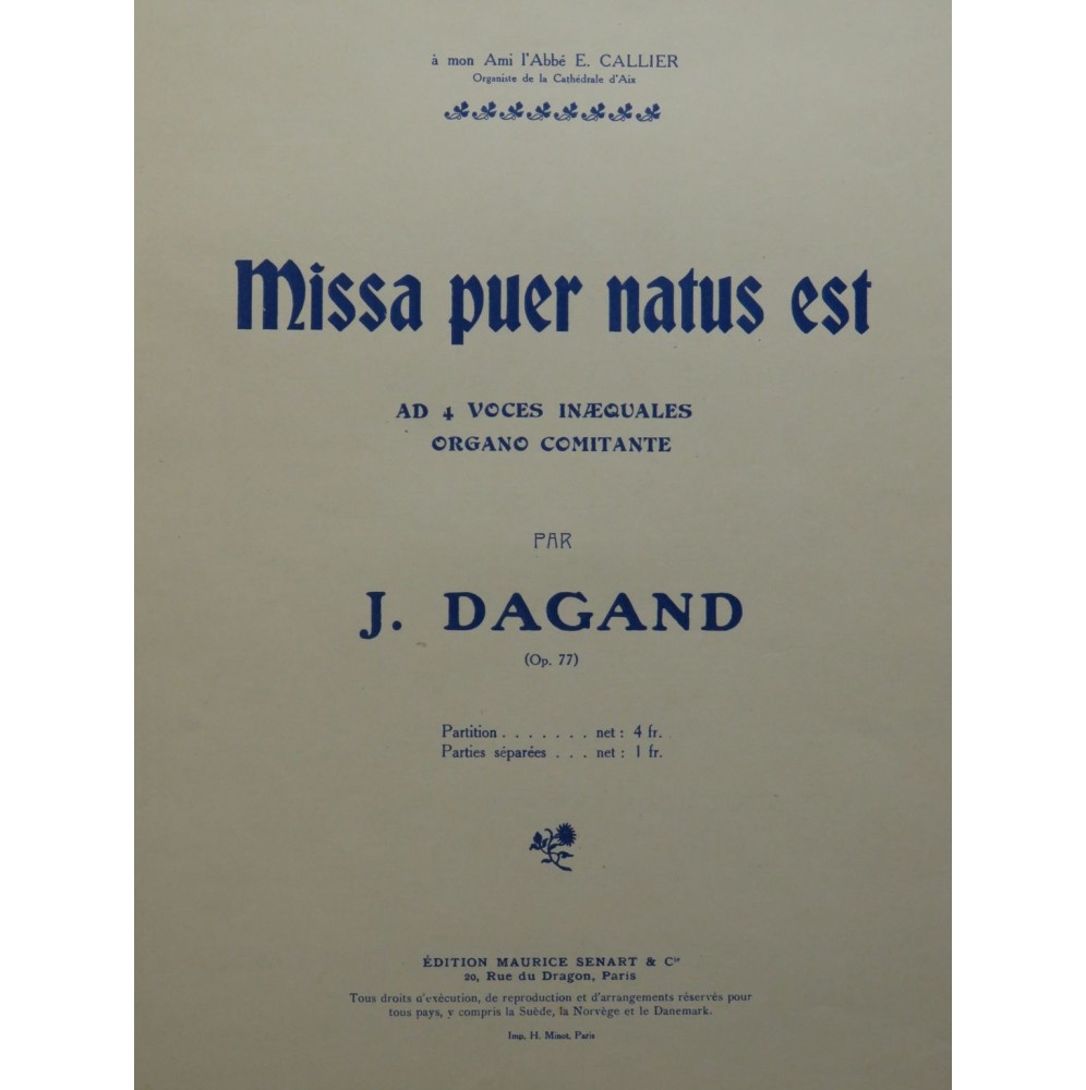 DAGAND Joseph Missa puer natus est Orgue Chant 1913