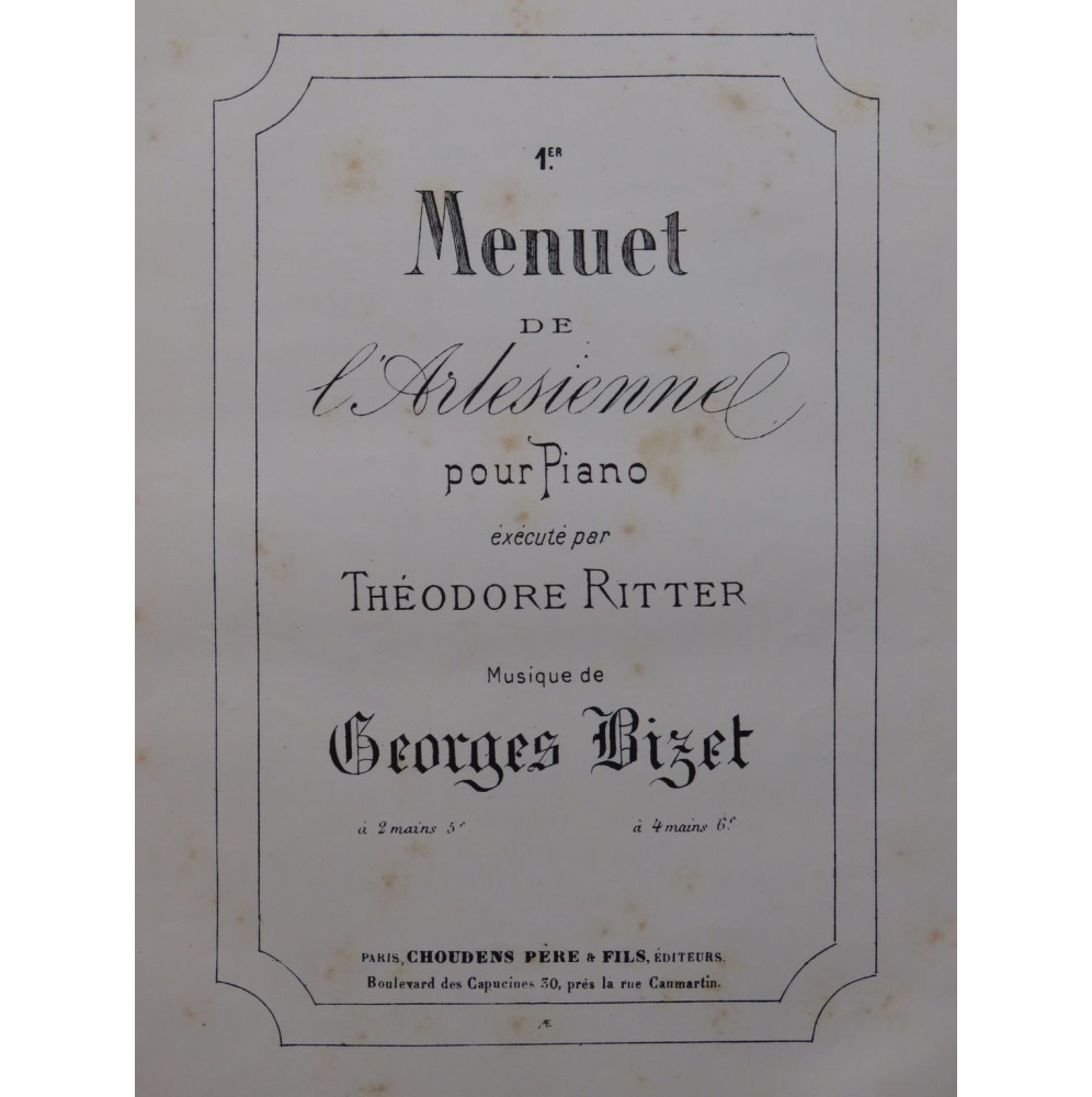 BIZET Georges Menuet No 1 de l'Arlésienne Piano ca1890