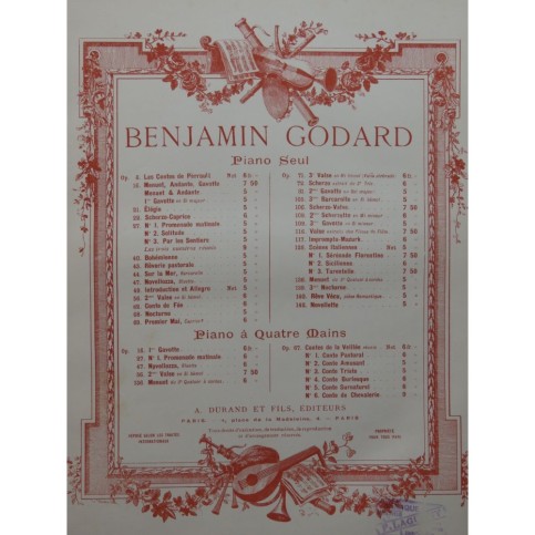 GODARD Benjamin Novelette Piano 1893