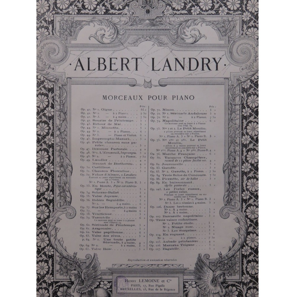 LANDRY Albert En Voguant Piano ca1897