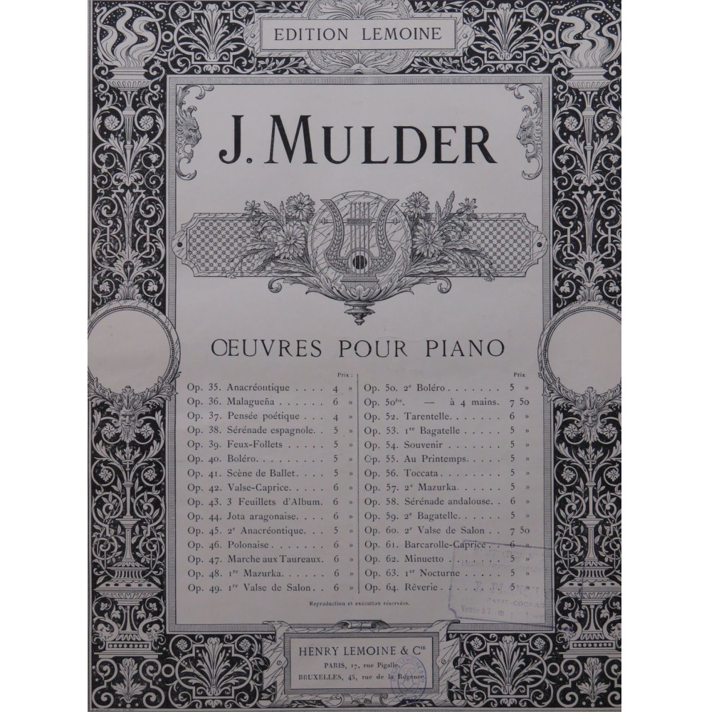 MULDER J. Bagatelle No 2 Piano ca1897