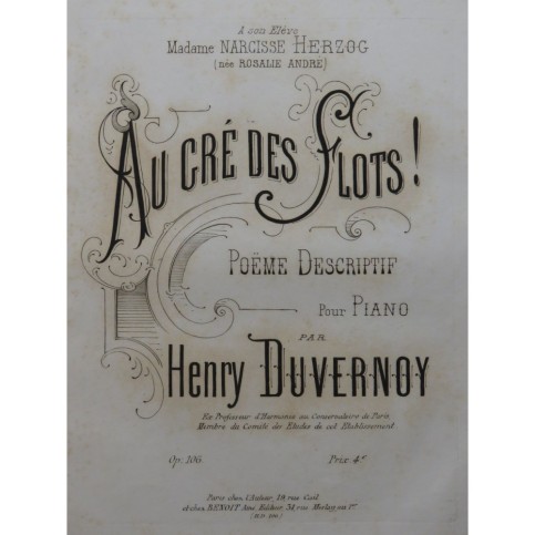 DUVERNOY Henry Au gré des Flots ! Piano ca1860