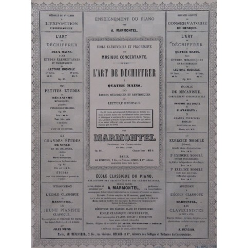 MARMONTEL Antonin L'Art de Déchiffrer Piano 4 mains 1868