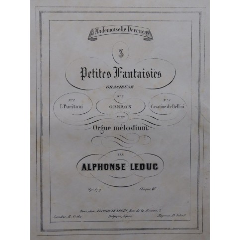 LEDUC Alphonse Petite Fantaisie Cavatine Bellini Orgue Mélodium ca1854