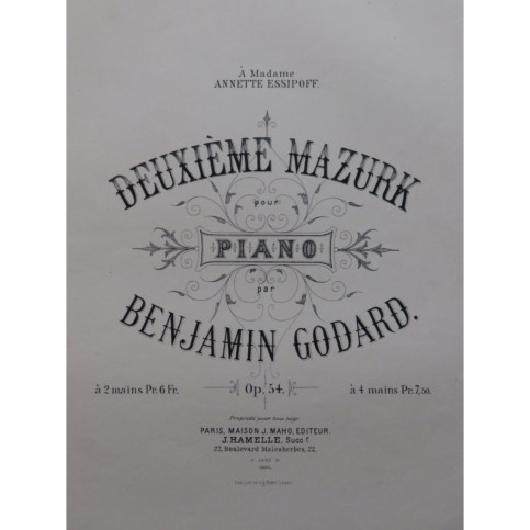 GODARD Benjamin Mazurk No 2 op 54 Piano 4 mains ca1880