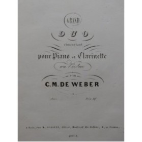 WEBER Grand Duo Concertant op 54 Piano Clarinette ca1830
