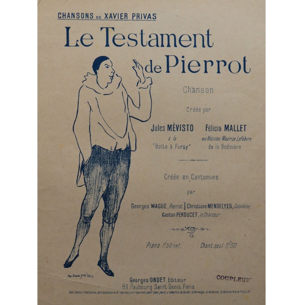 PRIVAS Xavier Le Testament de Pierrot Chant Piano