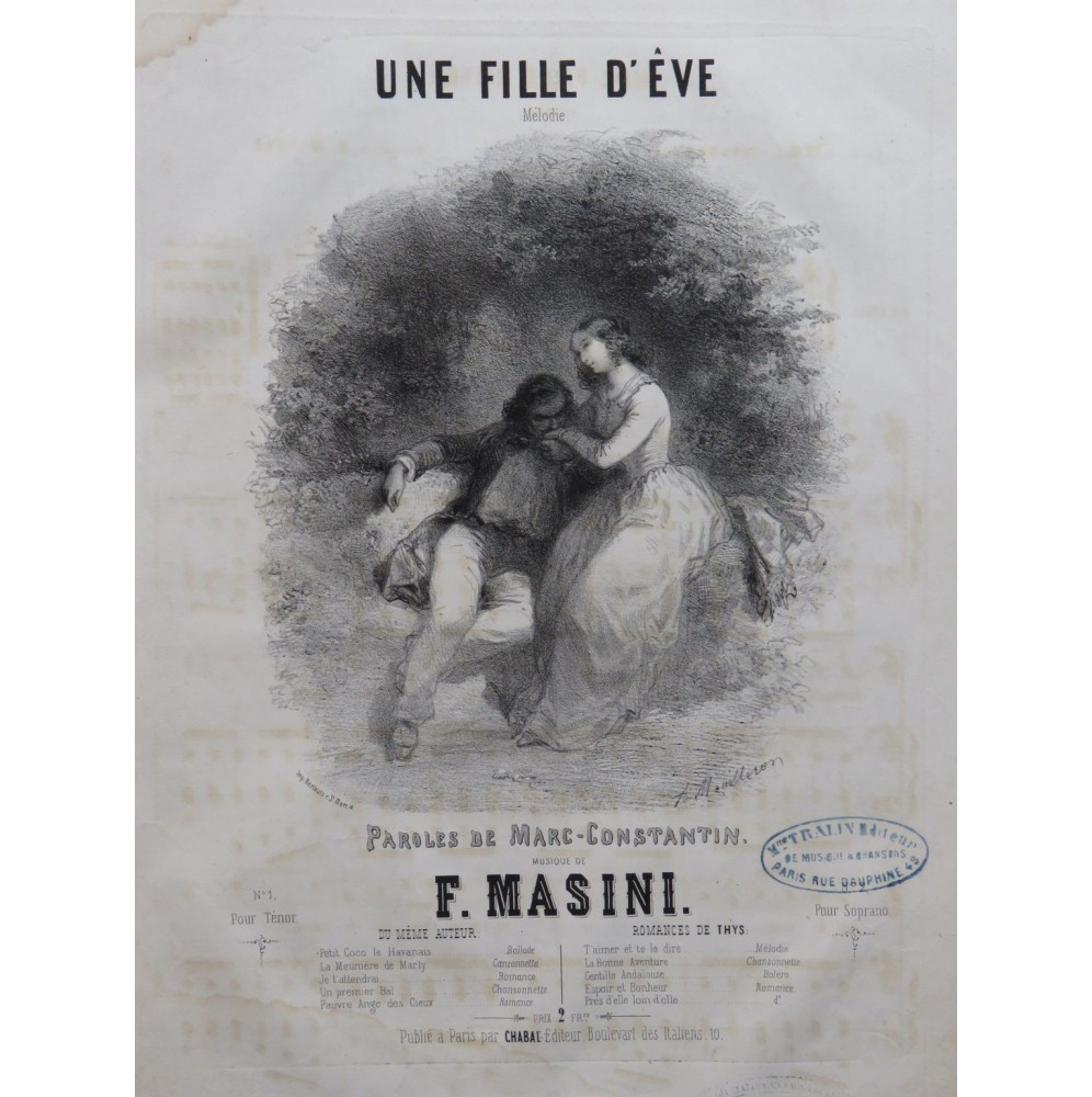 MASINI F. Une Fille d'Éve Chant Piano ca1840