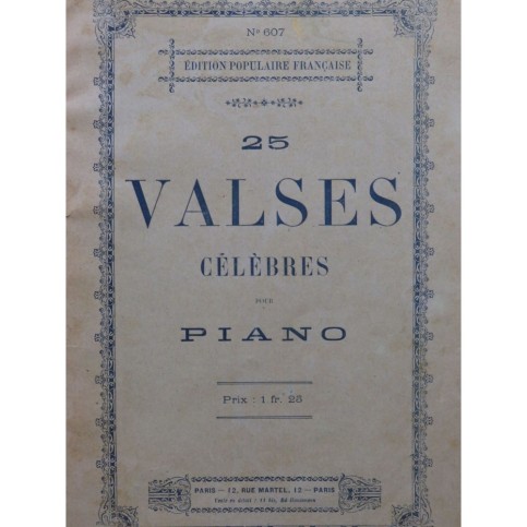 25 Valses Célèbres Pièces pour Piano