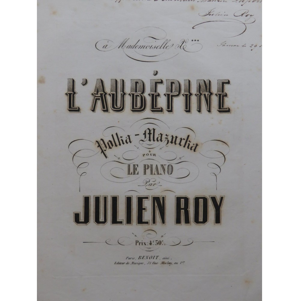 ROY Julien L'Aubépine Polka Mazurka Dédicace Piano ca1870