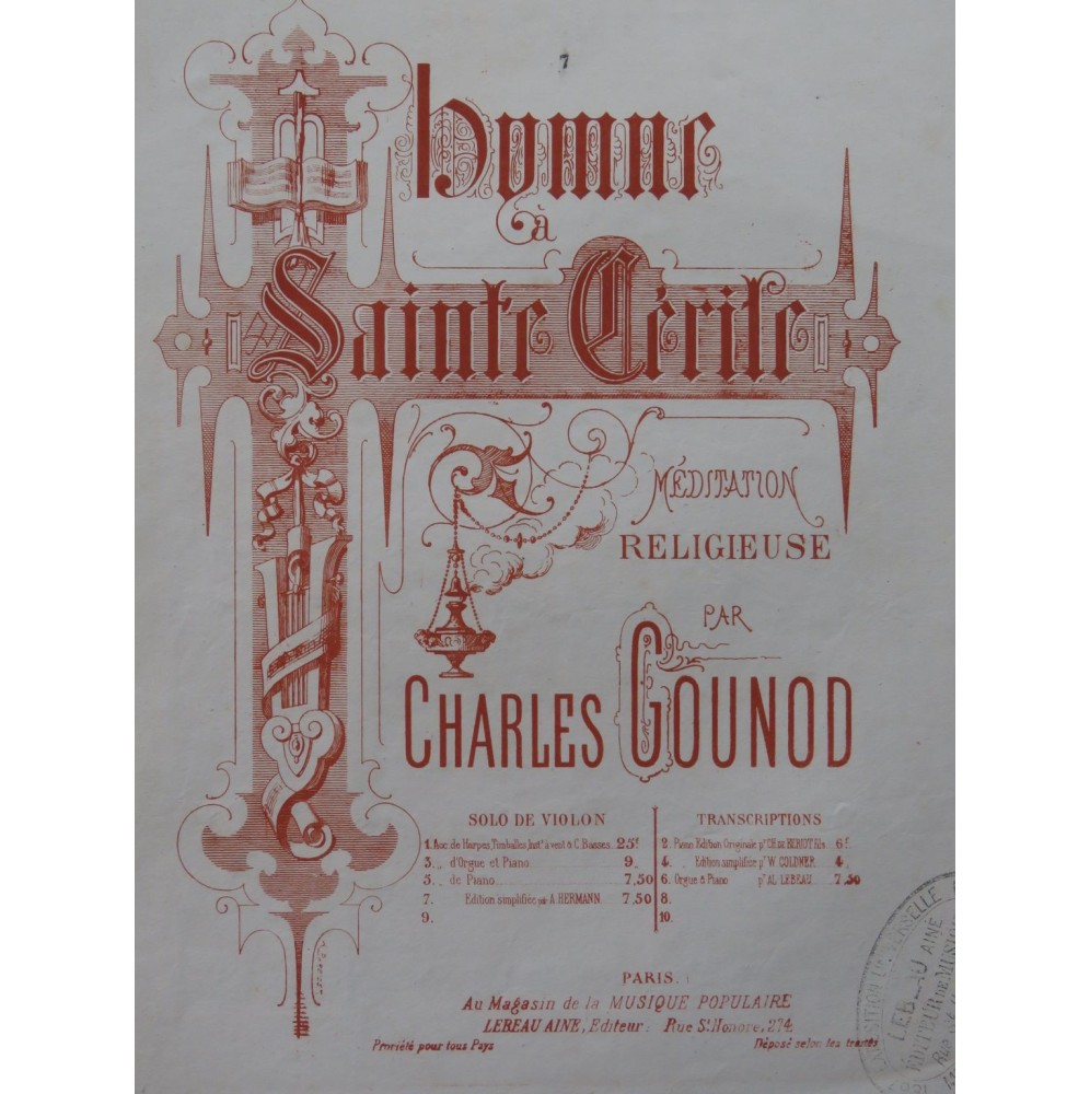 GOUNOD Charles Hymne à Sainte Cécile Violon Piano XIXe siècle