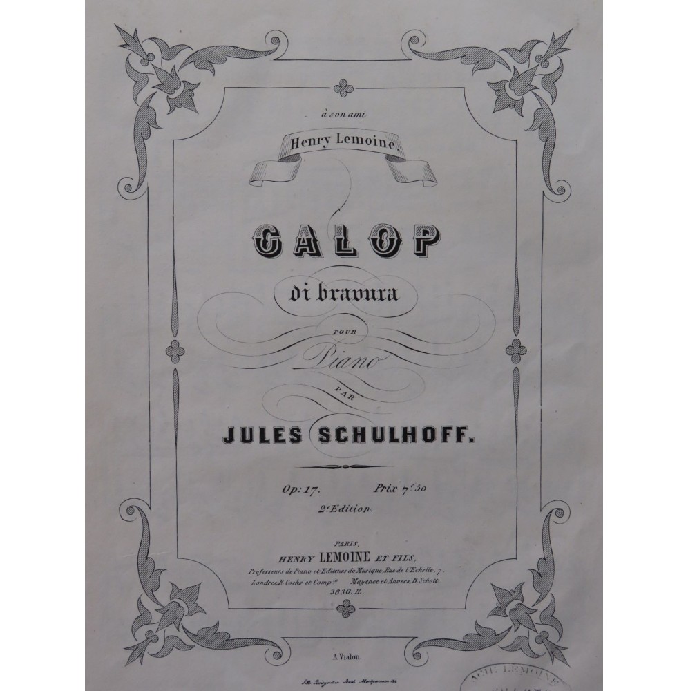 SCHULHOFF Jules Galop Di Bravura Piano ca1852