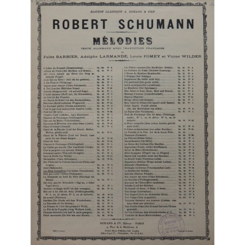 SCHUMANN Robert Les Deux Grenadiers Chant Piano 1968