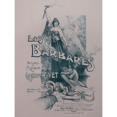 RIVET Gustave Les Barbares Chant Piano 1915