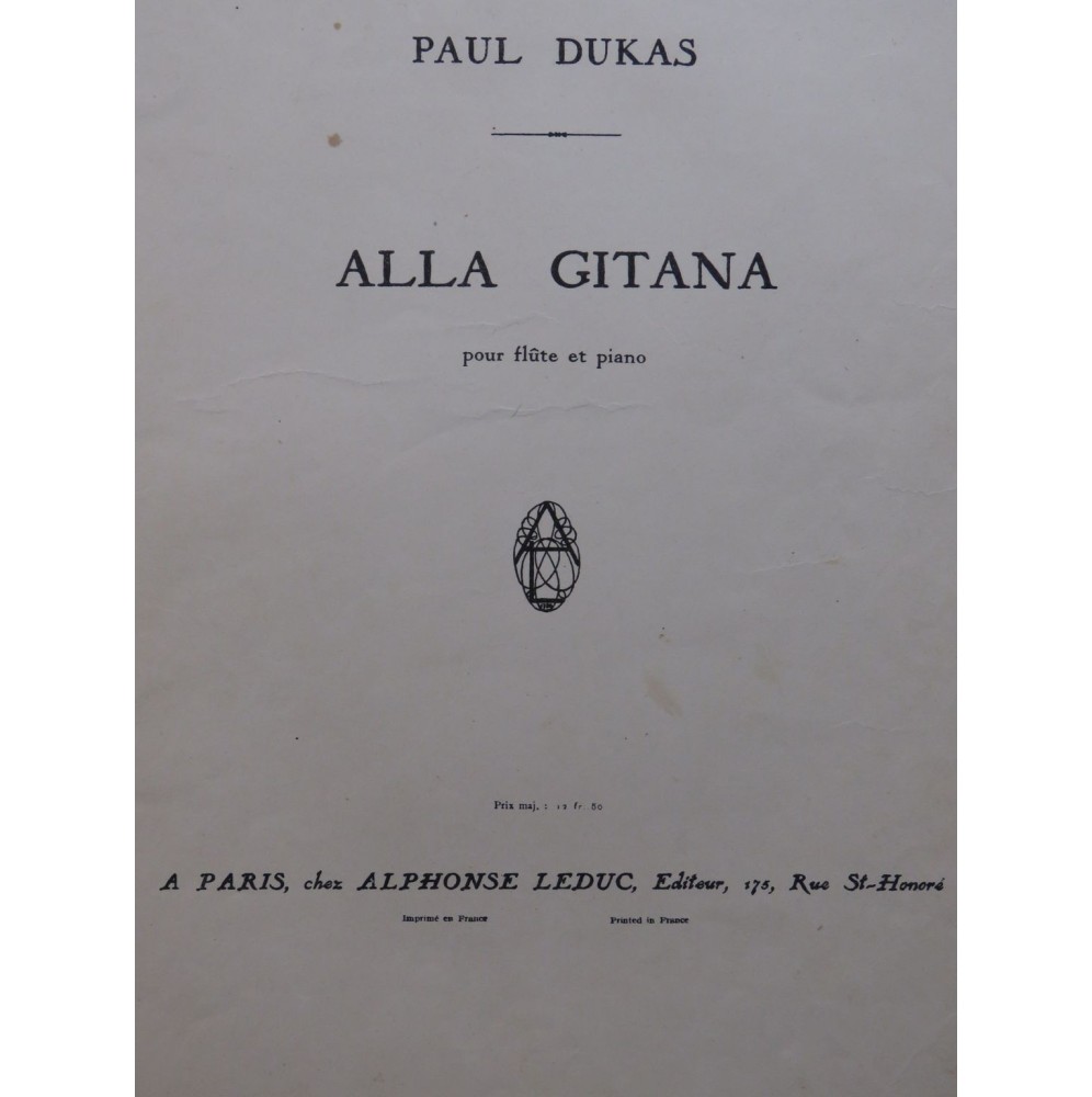 DUKAS Paul Alla Gitana Flûte Piano 1949