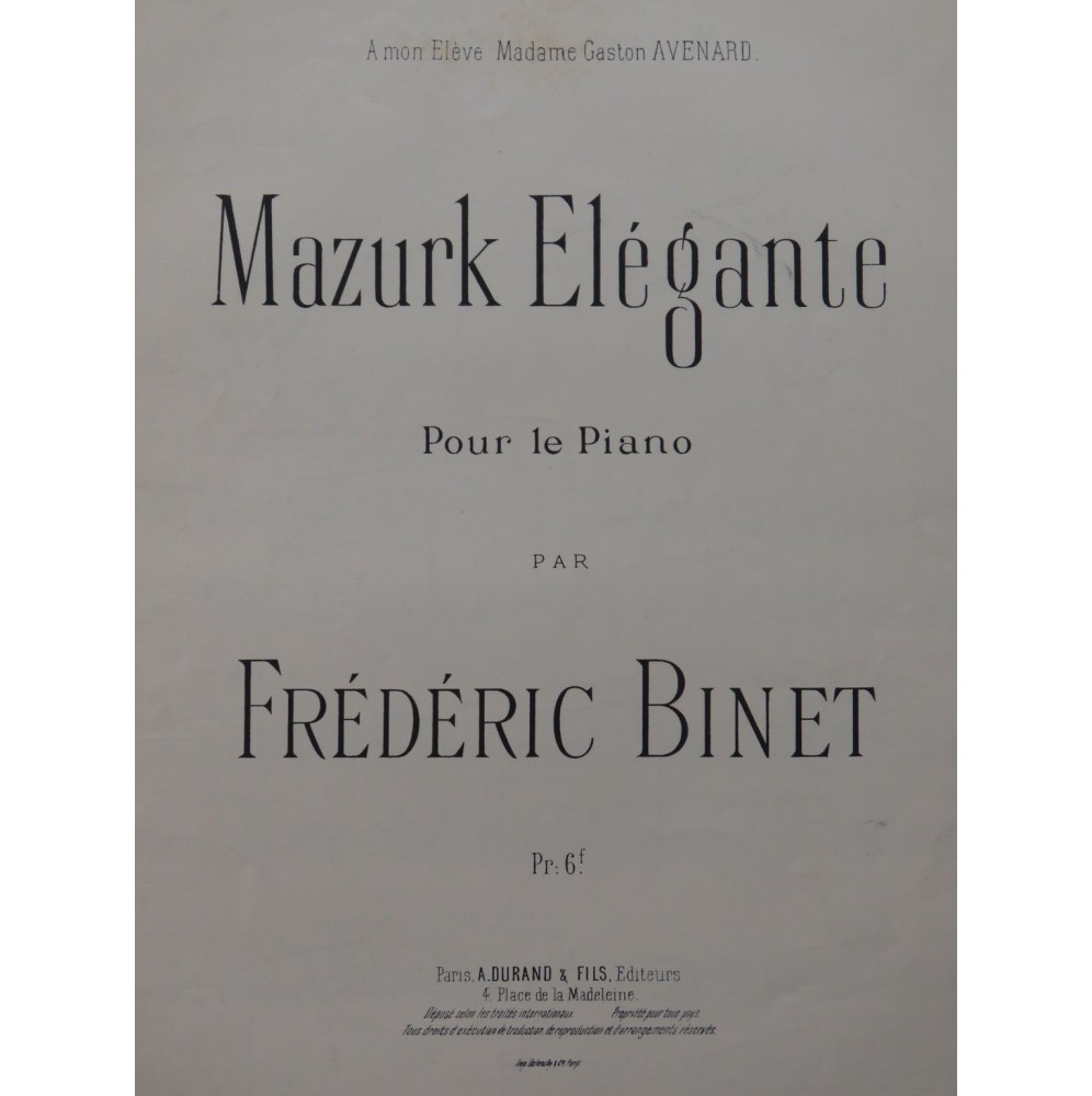 BINET Frédéric Mazurk Elégante Piano ca1896