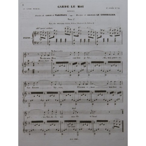 LE CORBEILLER Charles Garde le moi Chant Piano ca1840