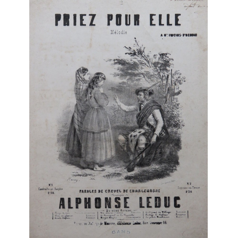 LEDUC Alphonse Priez pour elle Chant Piano ca1850
