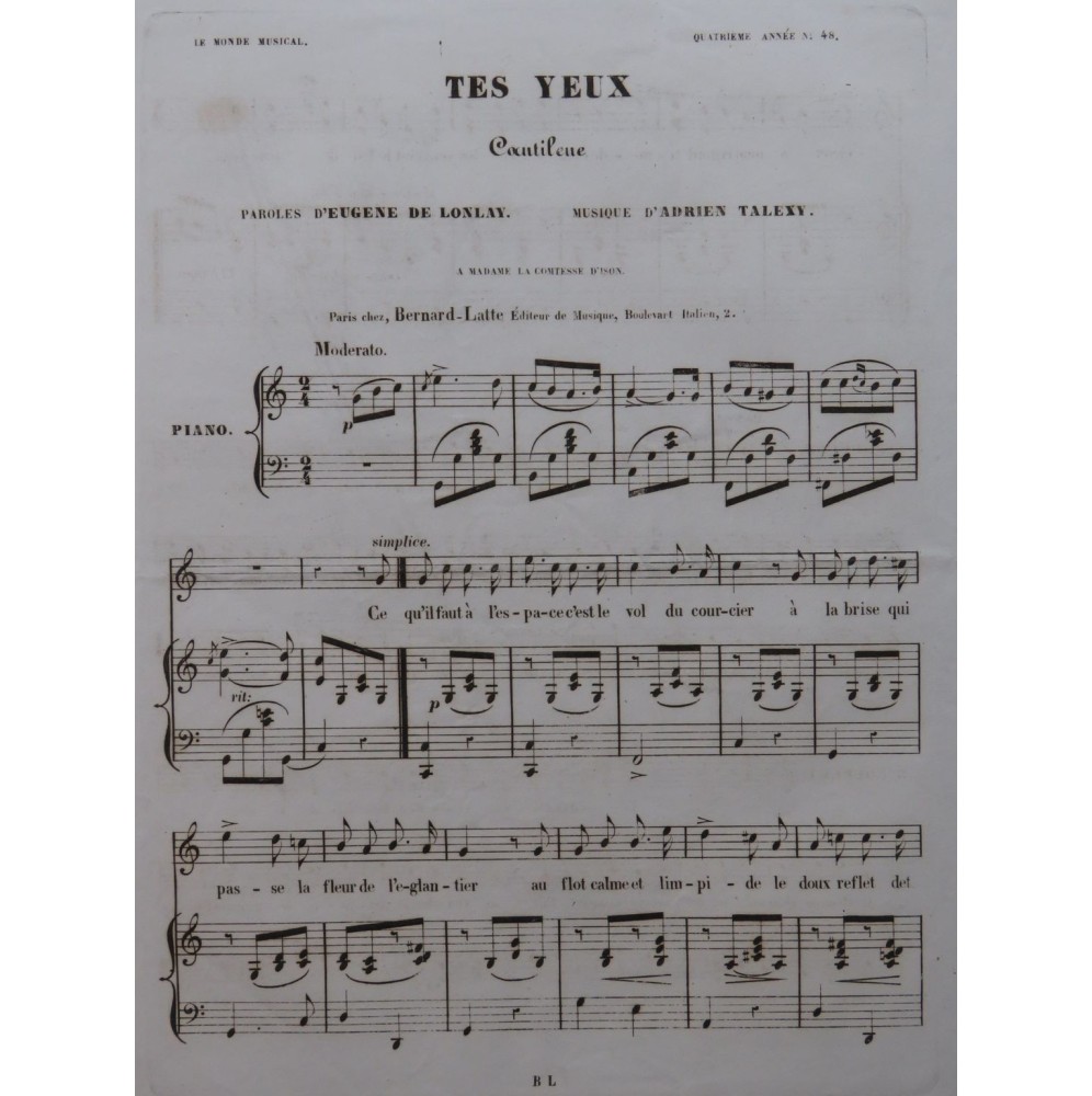 TALEXY Adrien Tes Yeux Chant Piano ca1840