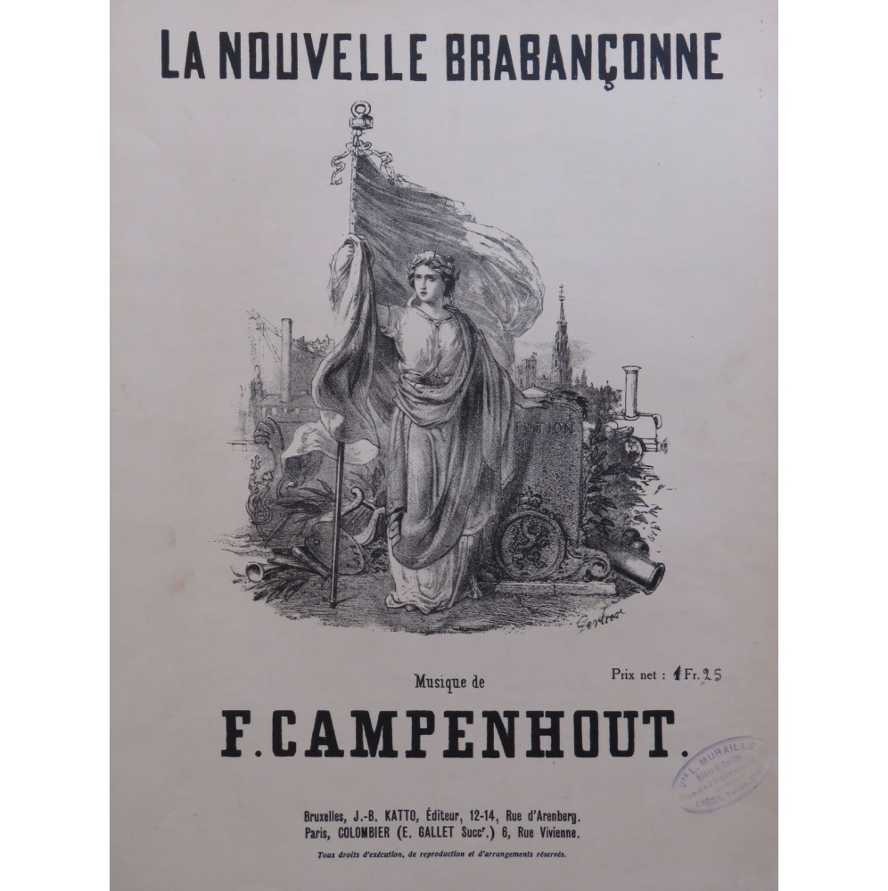 VAN CAMPENHOUT François La Nouvelle Brabançonne Chant Piano  ca1870