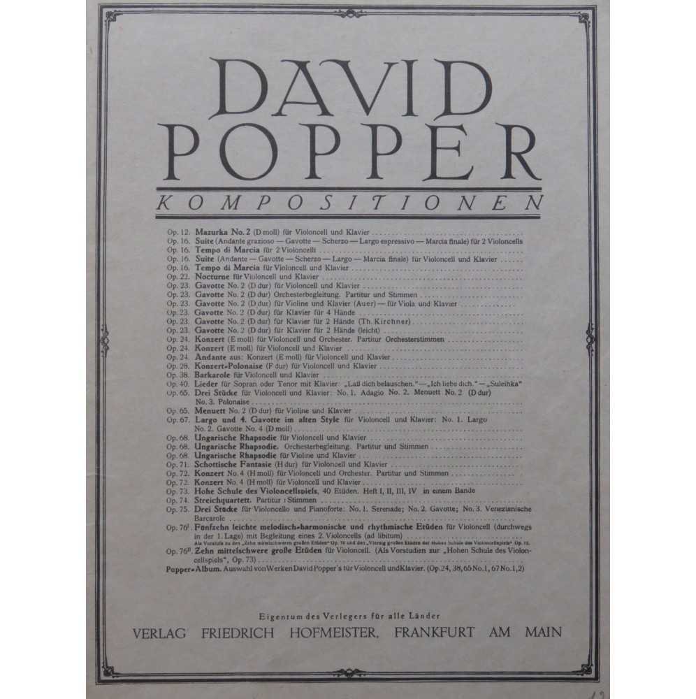 POPPER David Concert op 24 Violoncelle Piano