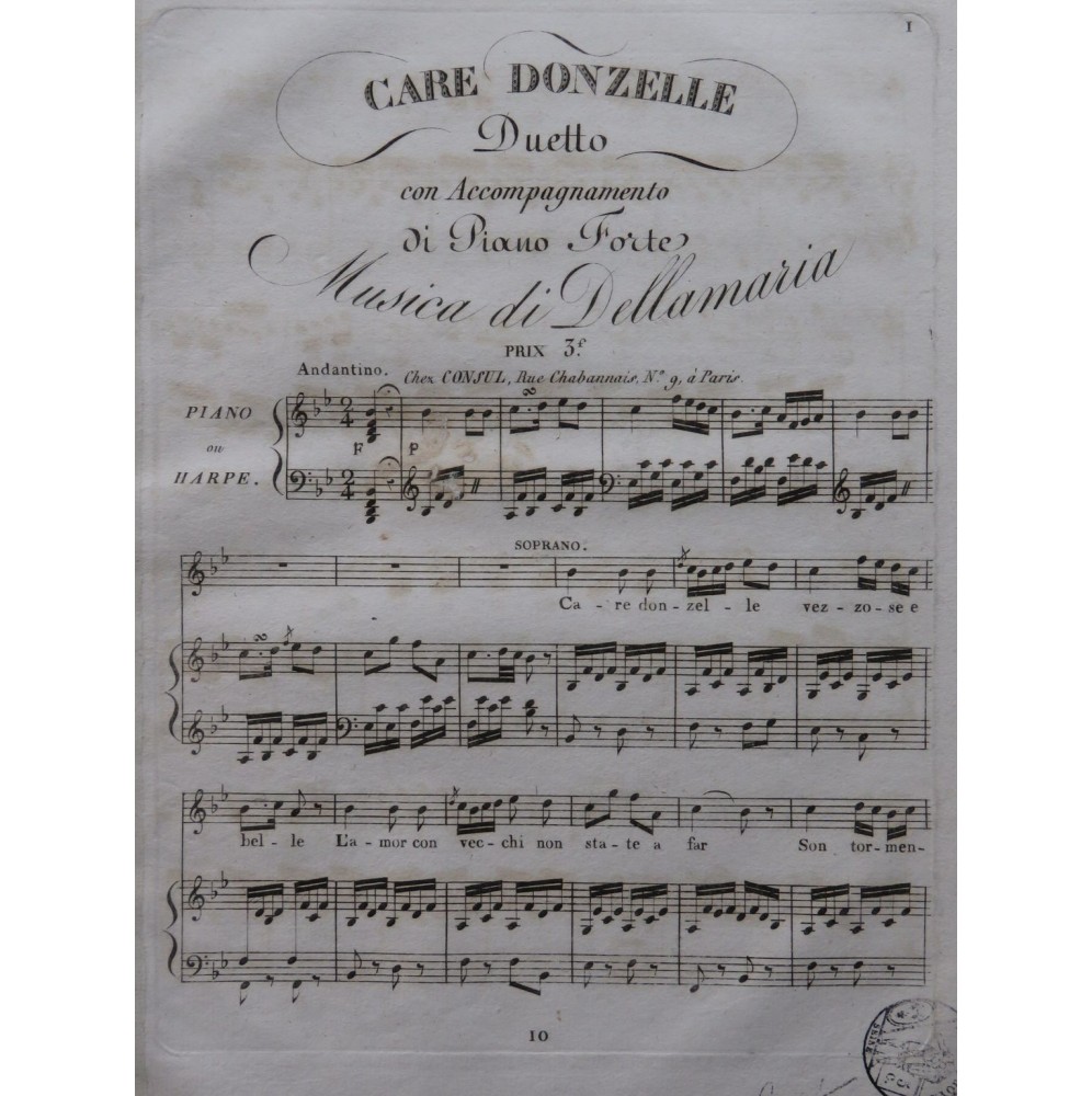 DELLA MARIA Domenico Care Donzelle Chant Piano ou Harpe ca1810