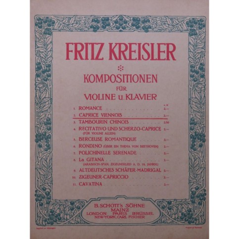 KREISLER Fritz Caprice Viennois Violon Piano 1911