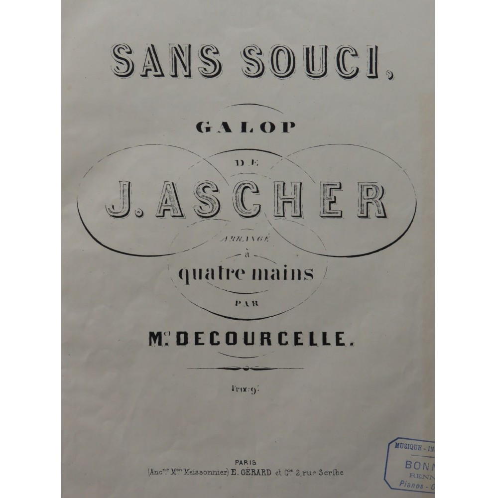 ASCHER Joseph Sans Souci Galop op 85 Piano 4 mains ca1861