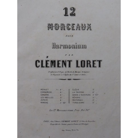LORET Clément Tyrolienne Pièce pour Harmonium XIXe