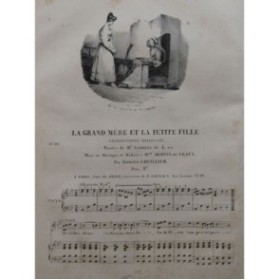 LHUILLIER Edmond La Grand-mère et la petite fille Chant Piano ca1830