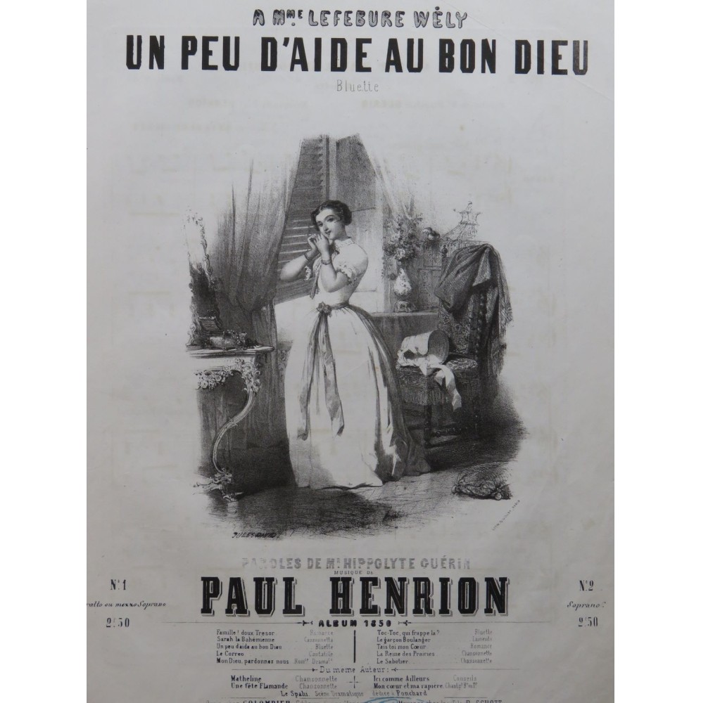 HENRION Paul Un peu d'aide au Bon Dieu Chant Piano 1850