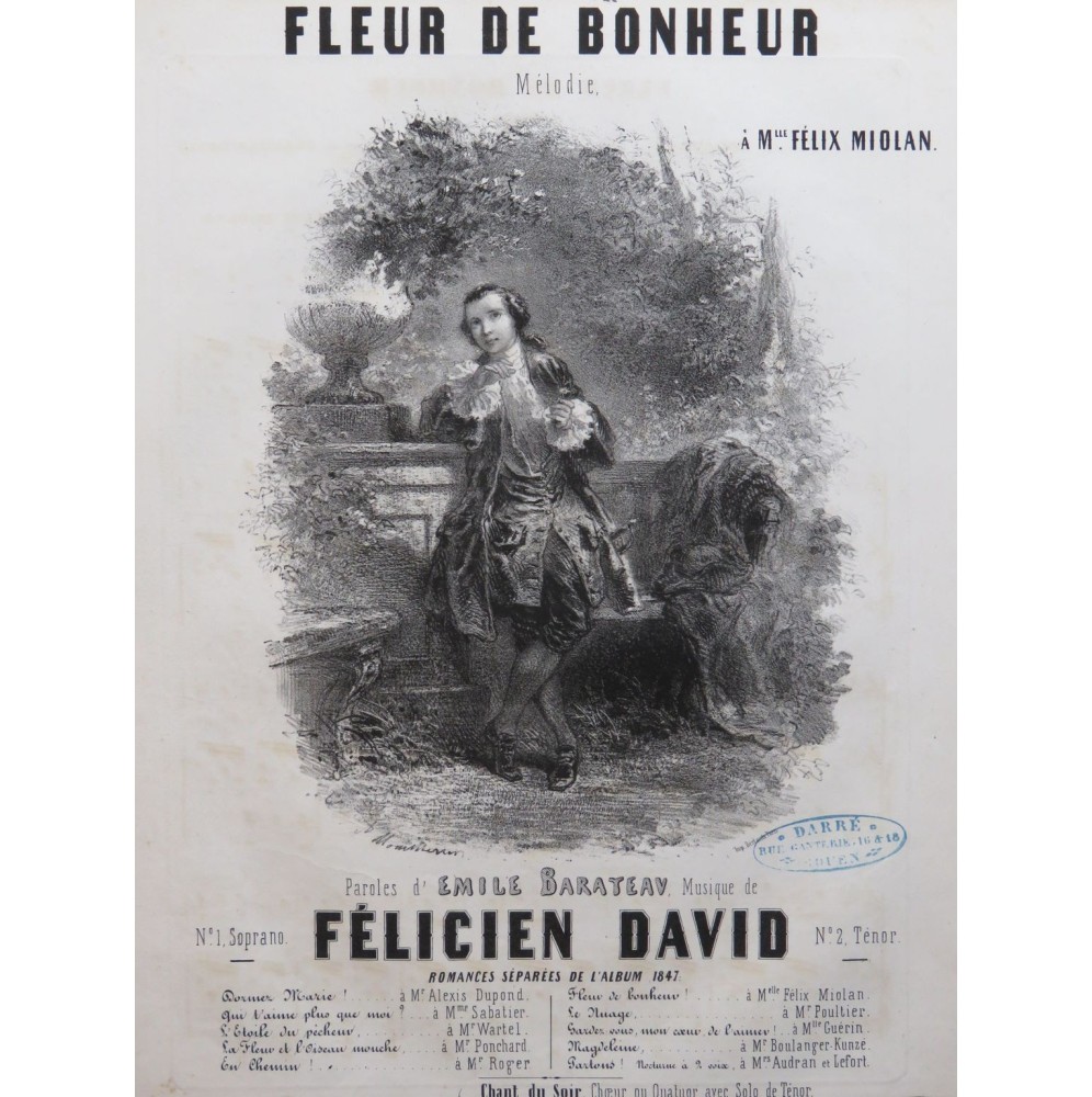 DAVID Félicien Fleur de Bonheur Chant Piano 1847